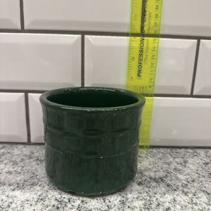 Longaberger Pottery  Green Woven Traditions 1-Pint Crock  3 1/2 x 4 1/2" Country